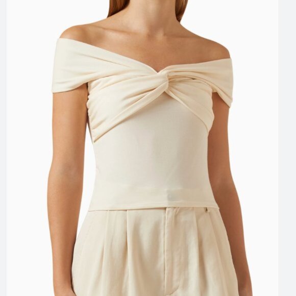 Reformation Ivory Twist Off-Shoulder Crop Top - Picture 1 of 4